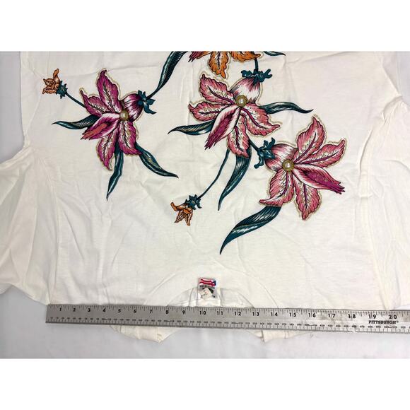 VTG 90s Hand Painted Floral T-Shirt White Single Stitch Art Tee Y2K X-Large - Picture 6 of 16